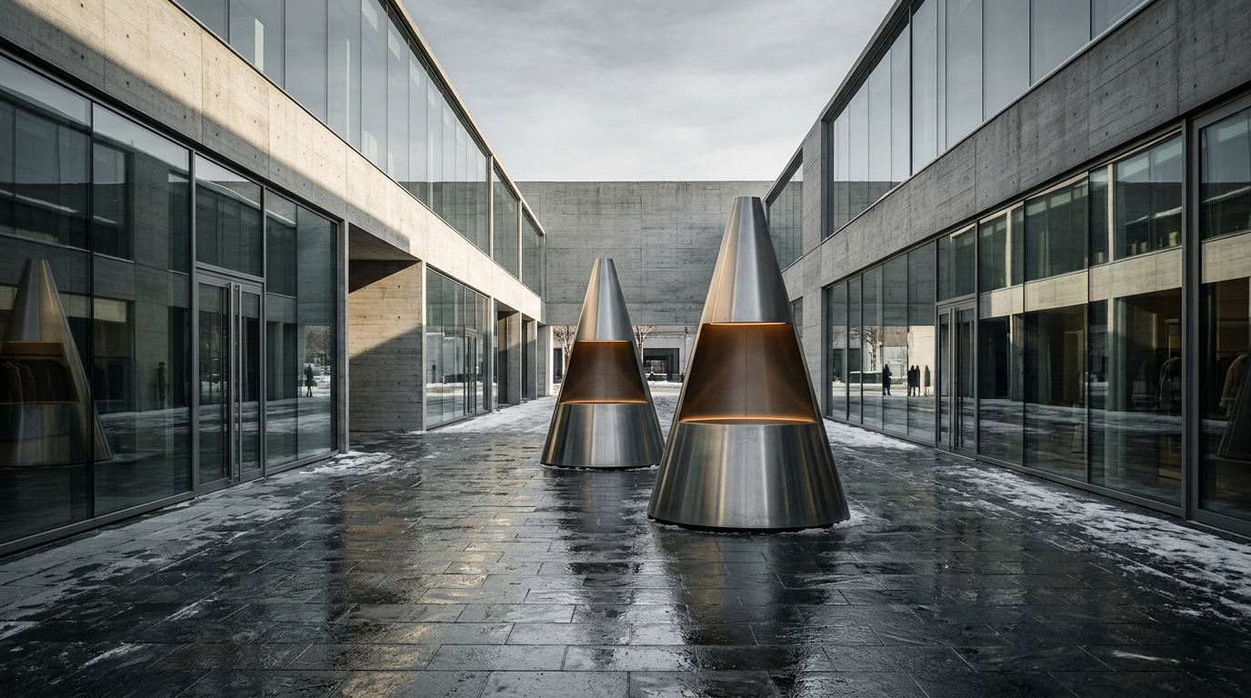 Atelier L desafia a geometria urbana de Pequim com cones de aço — e café