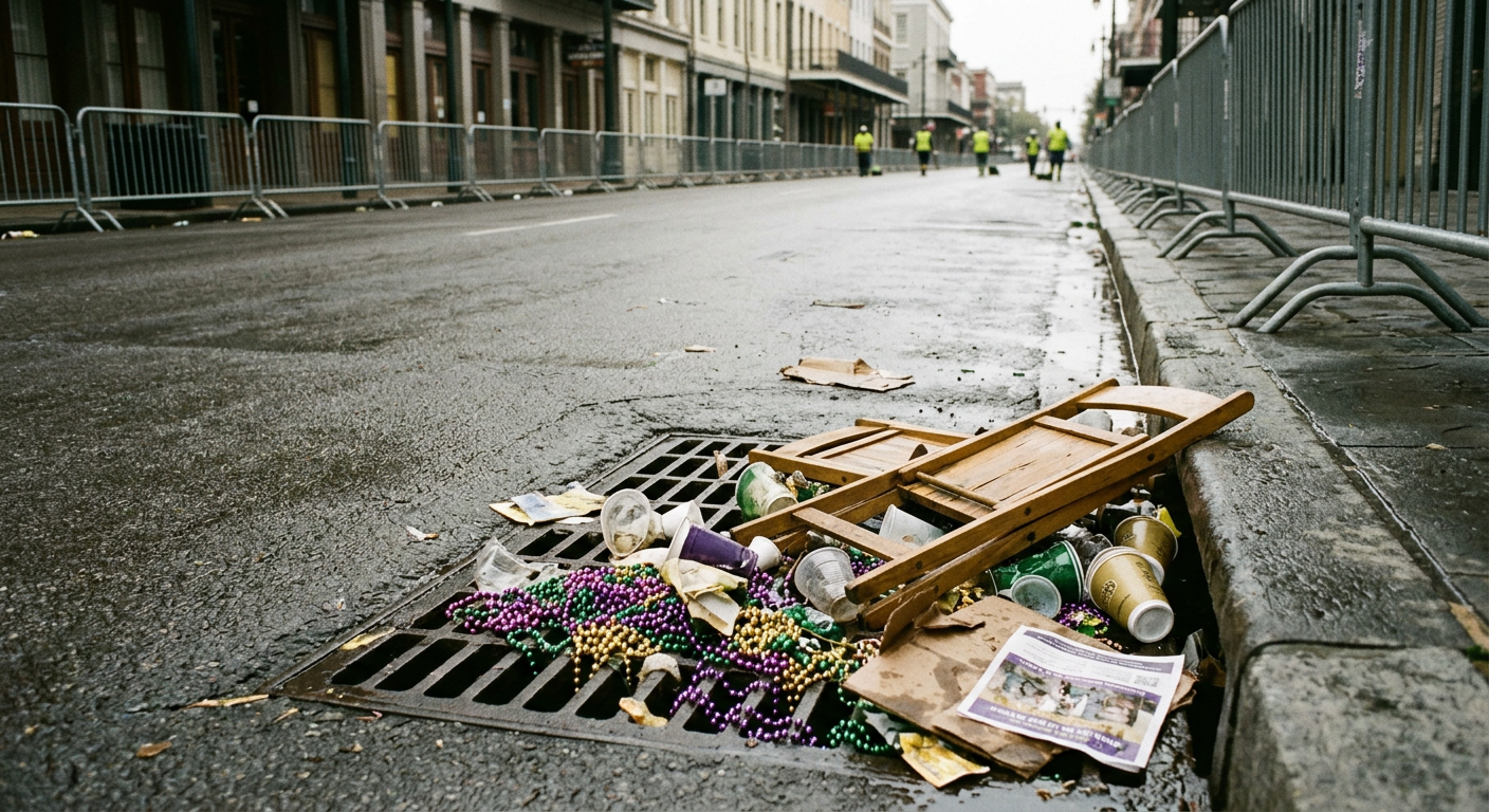 Nova Orleans acumula recorde de 1,3 mil toneladas de lixo no Mardi Gras
