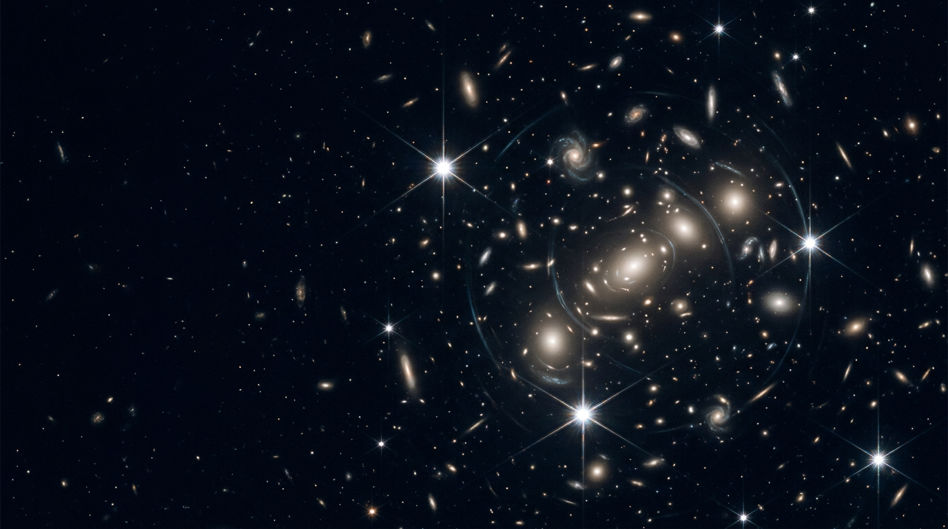 Hubble revela aglomerado galáctico a quatro bilhões de anos-luz