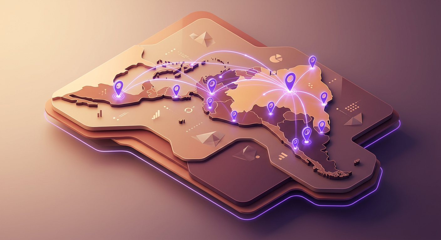 Mapa da América Latina com conexões digitais