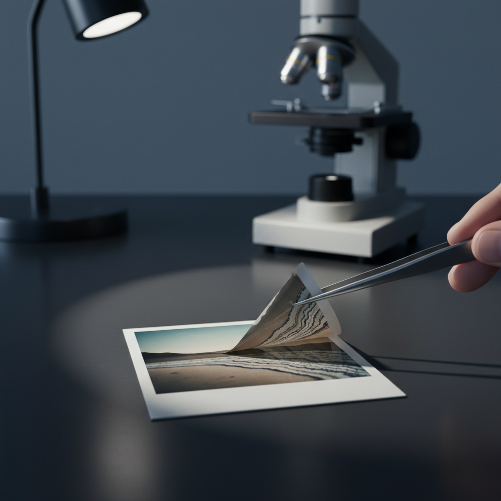 A Polaroid sob o microscópio de um engenheiro