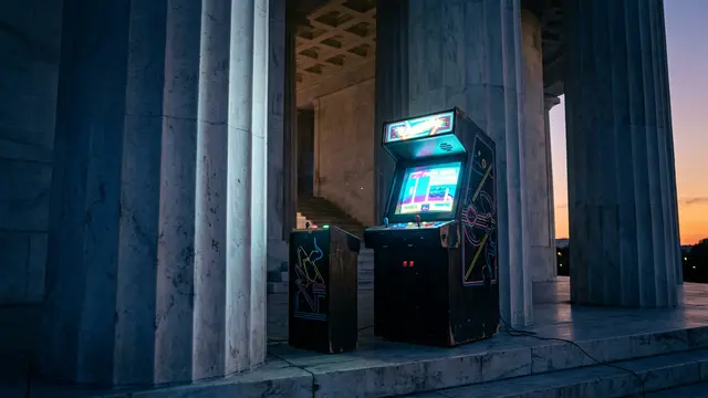 Arcade político em Washington — a sátira que transforma guerra em pixel