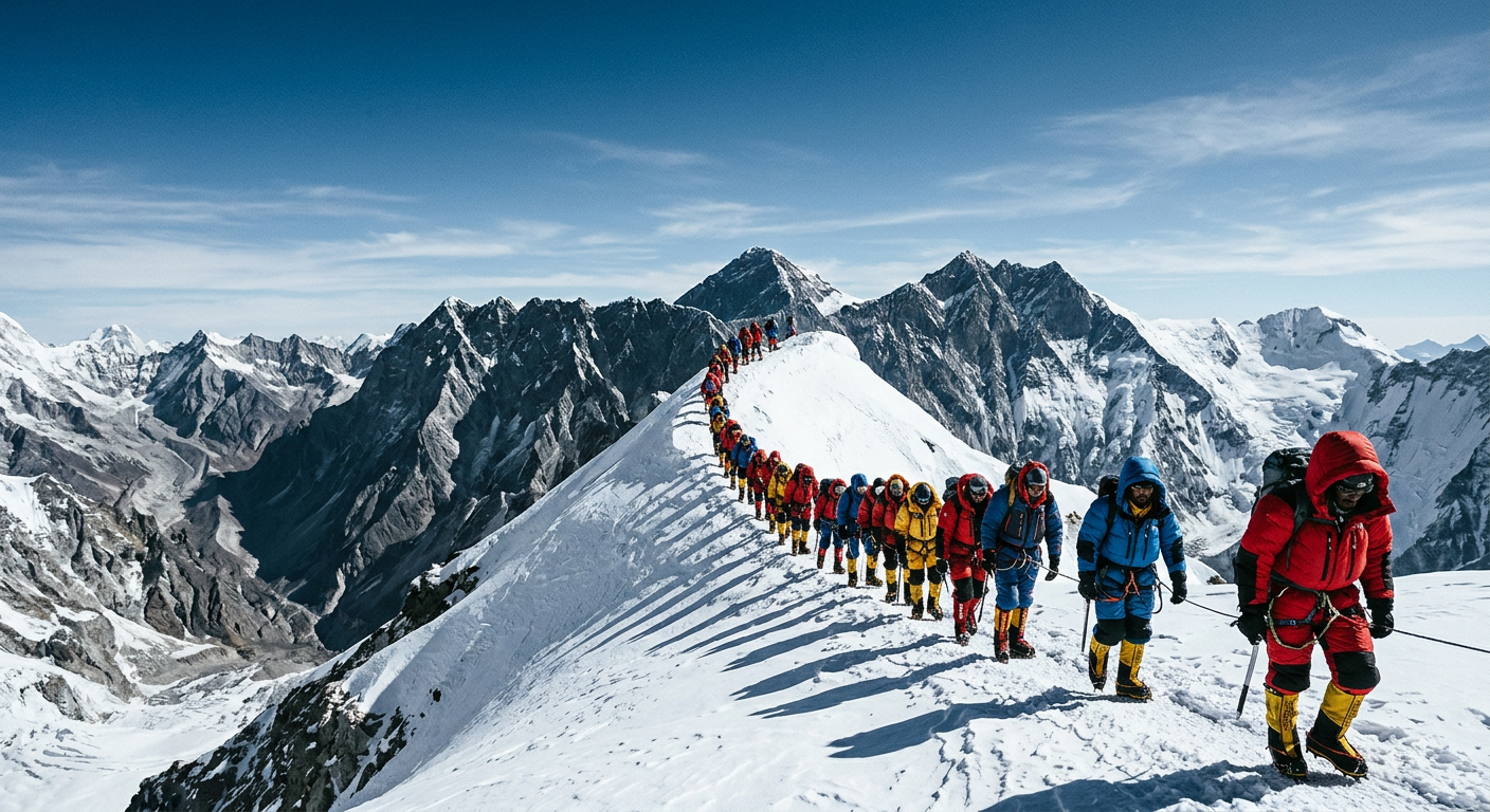Mais de 200 montanhistas atingem o cume do Everest em dia recorde