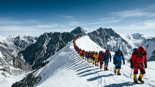 Mais de 200 montanhistas atingem o cume do Everest em dia recorde