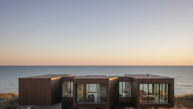 Casa de bronze escuro se organiza em volumes escalonados na costa de Michigan