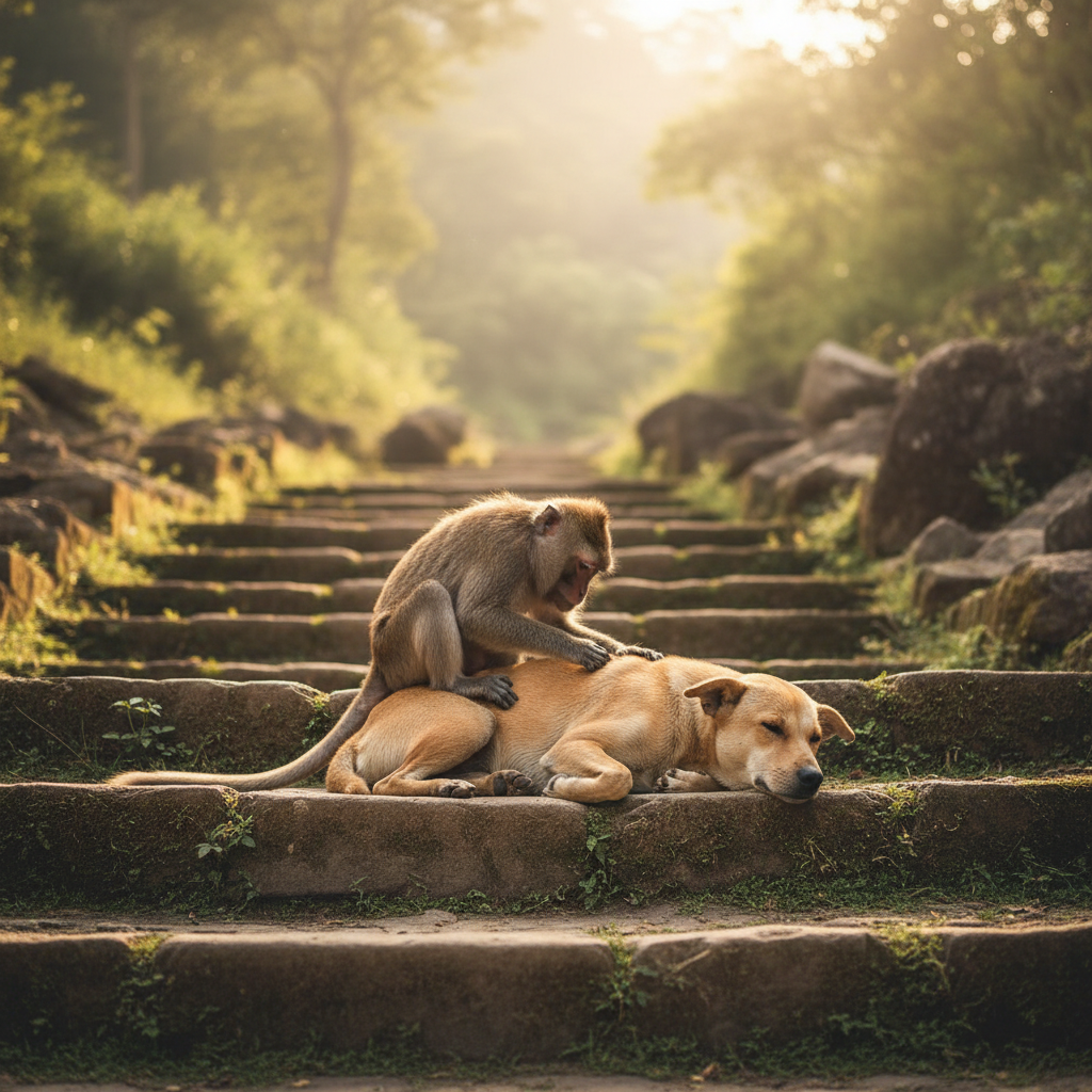 Macacos que adotam cães: a origem da amizade entre espécies
