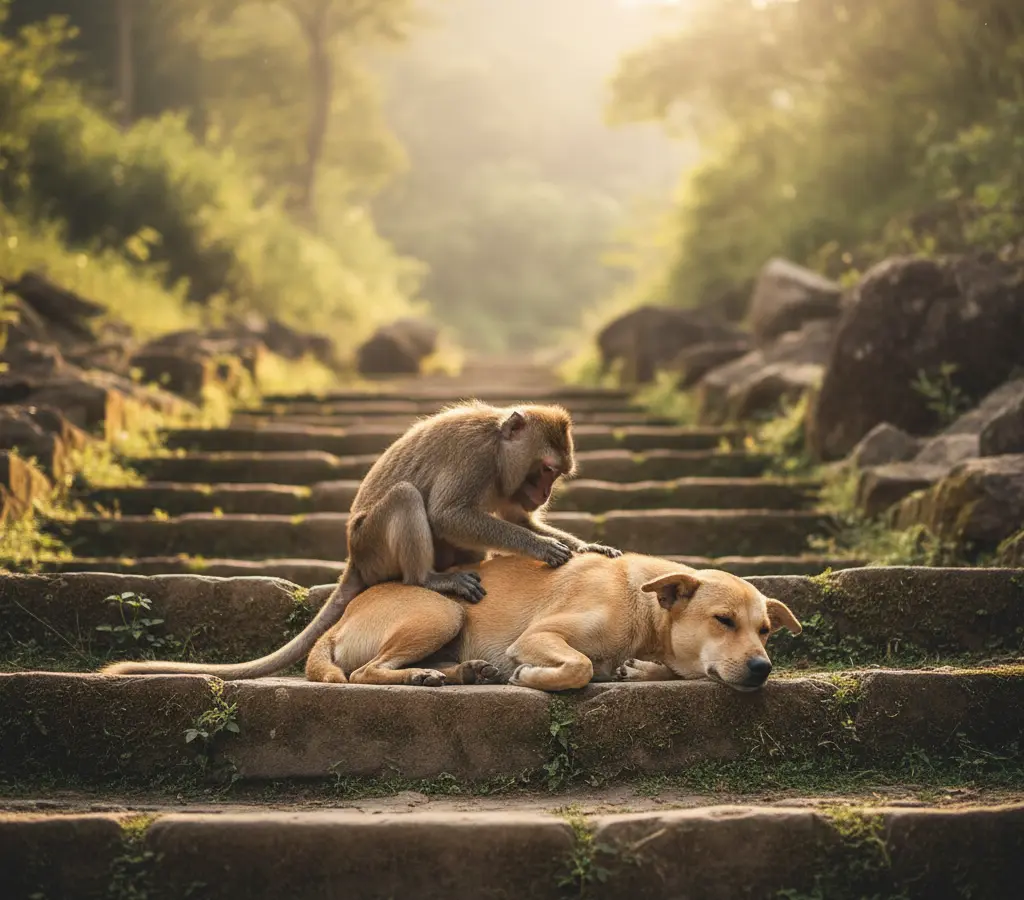 Macacos que adotam cães: a origem da amizade entre espécies