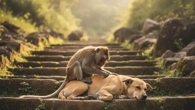 Macacos que adotam cães: a origem da amizade entre espécies