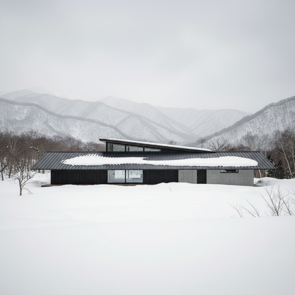Telhado Inclinado Maximiza Vistas e Protege Contra Neve no Japão