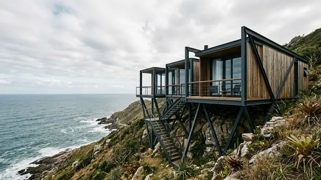 Arquitetos chilenos testam moradia modular sobre palafitas em terreno íngreme