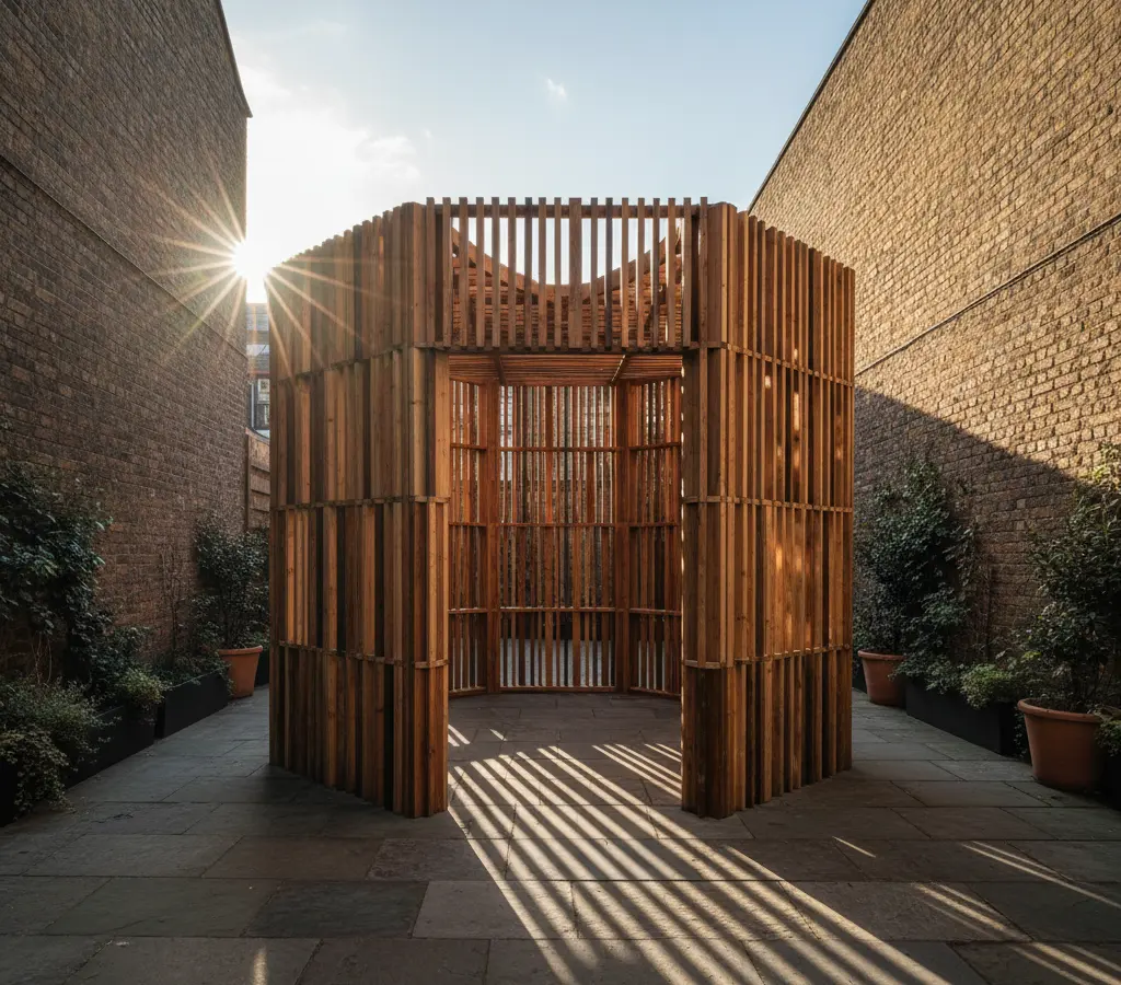 Pavilhão de Sombra DIY: a arquitetura que combate o calor em Londres