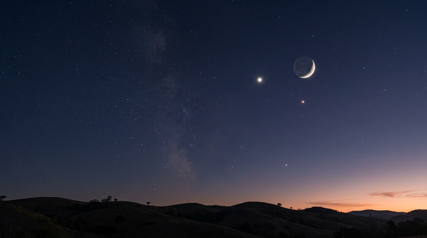 Saturno, Marte e Lua formam triângulo cósmico no céu de maio