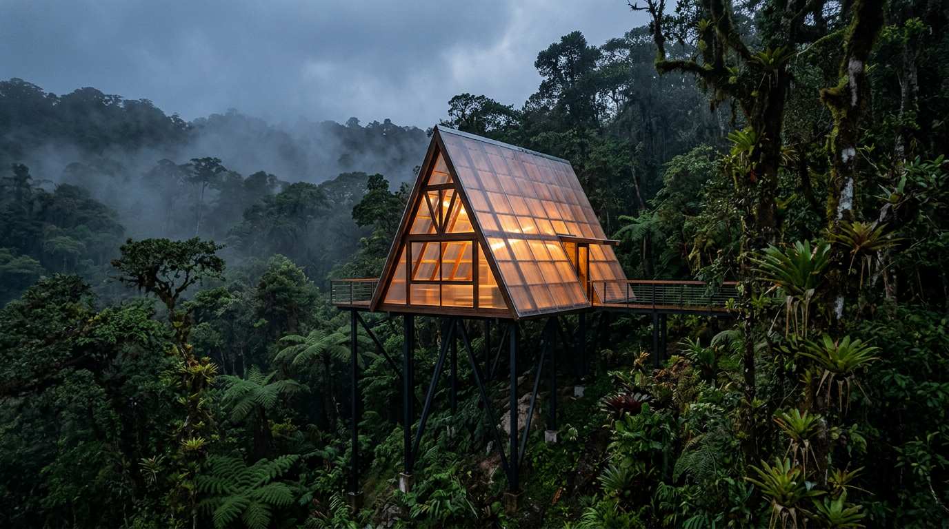 Baquio Arquitectura usa policarbonato para integrar refúgio à floresta no Equador