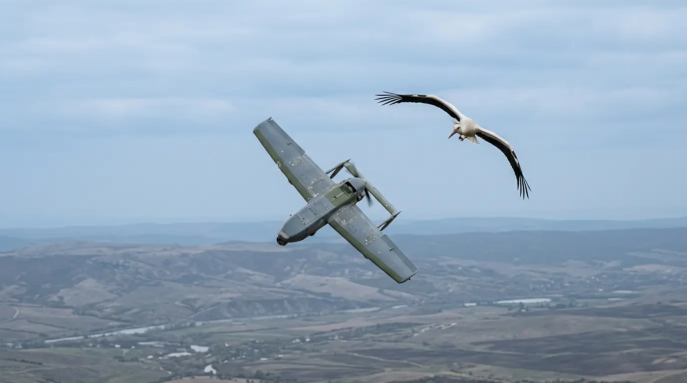 Cegonha ucraniana expõe fragilidade técnica de drones russos em manobra aérea