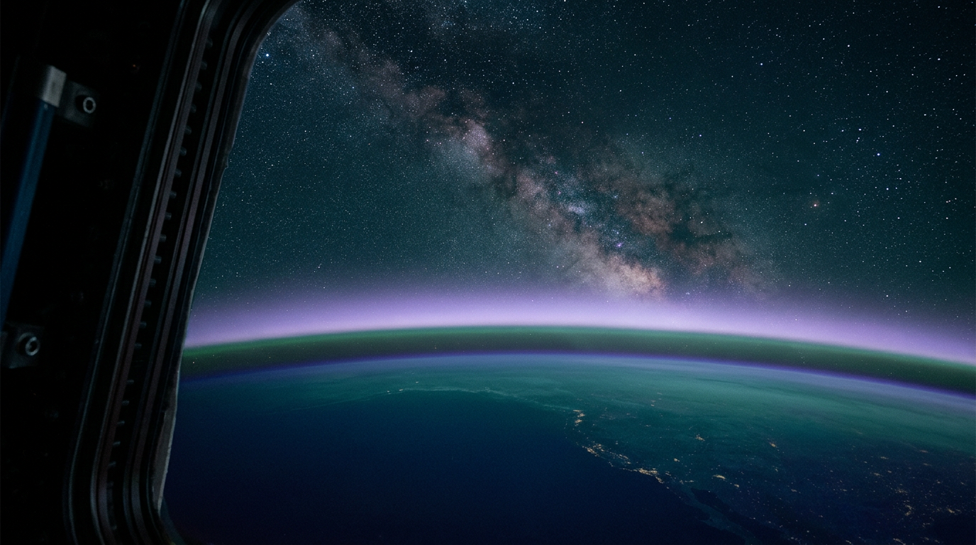 Astronauta registra Via Láctea e o fenômeno do brilho atmosférico a bordo da ISS