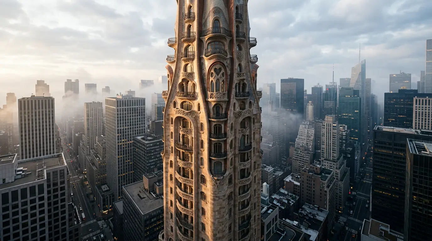 IA resgata projeto perdido de Gaudí para Nova York — e desafia o skyline atual