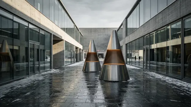 Atelier L desafia a geometria urbana de Pequim com cones de aço — e café