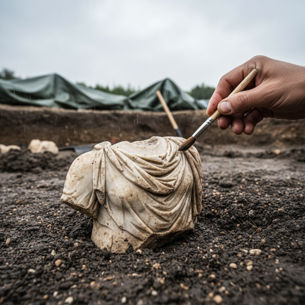 Esculturas romanas raras emergem de santuário em Chartres
