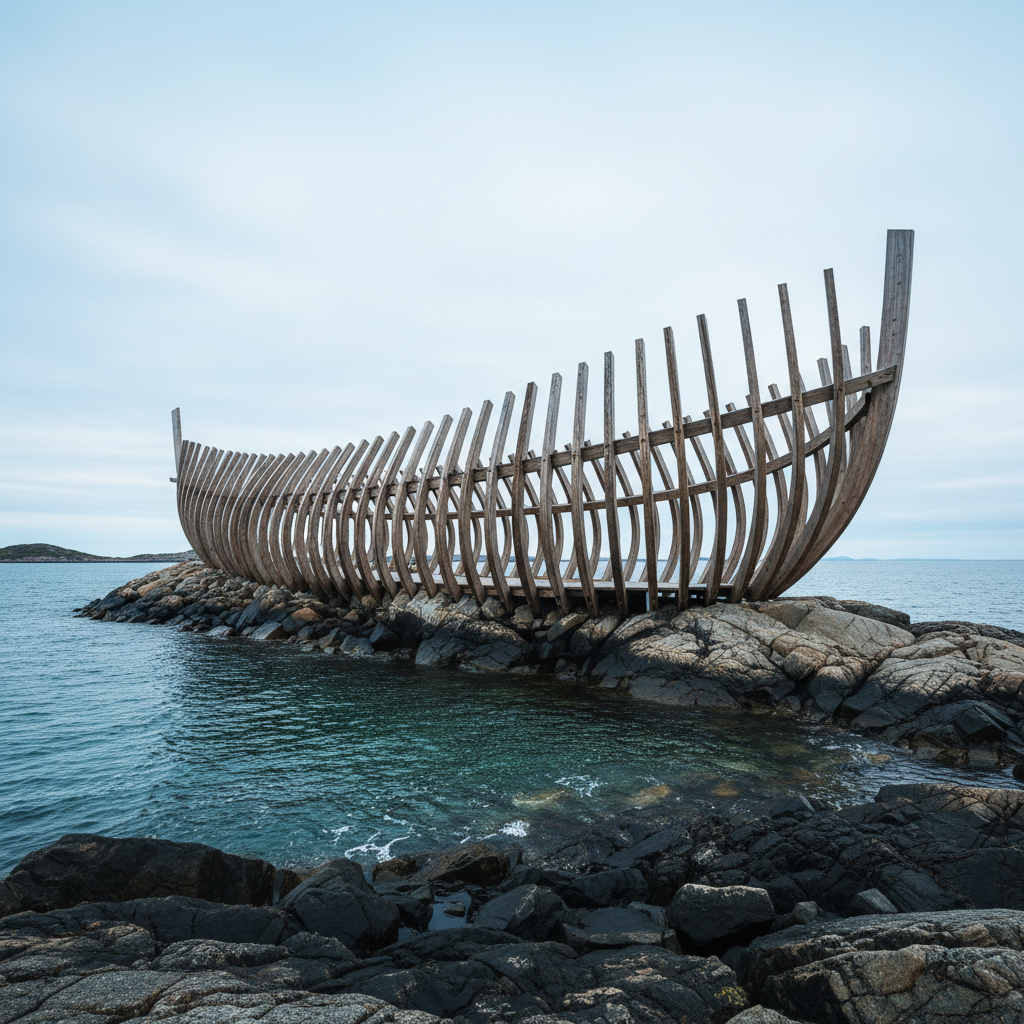 Sauna norueguesa Skroget evoca casco de navio com costelas de madeira