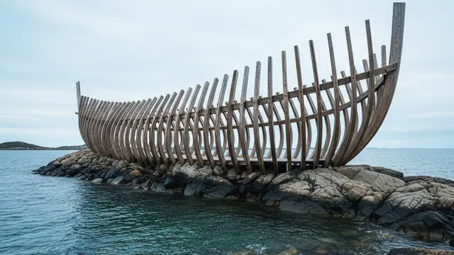 Sauna norueguesa Skroget evoca casco de navio com costelas de madeira