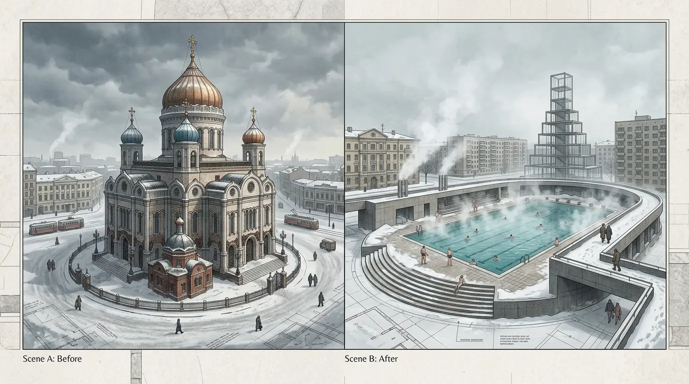 Catedral, arranha-céu e piscina — o destino trágico de um terreno em Moscou