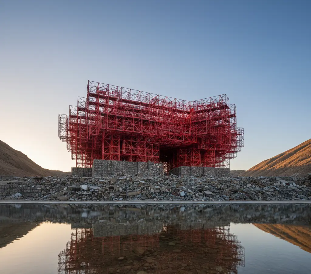 O andaime vermelho que virou arquitetura na Índia