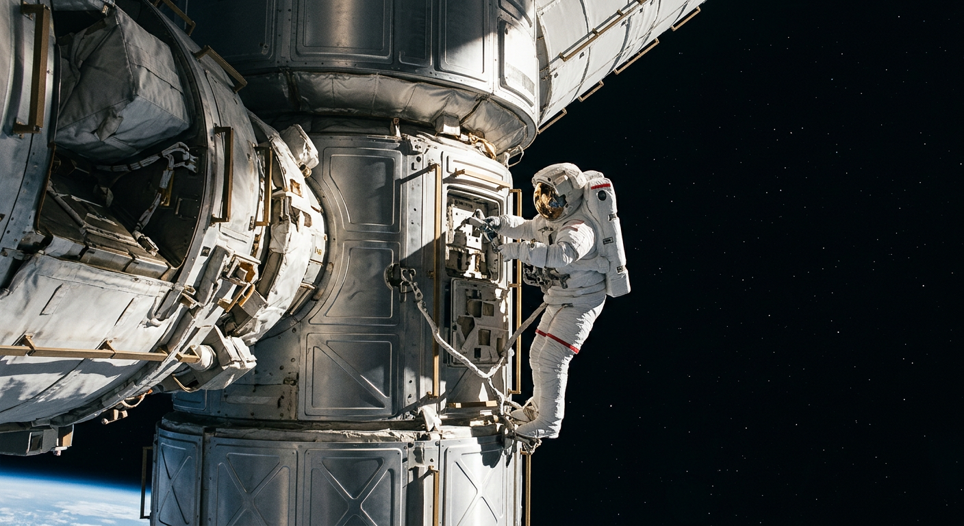 Cosmonautas realizam caminhada espacial para manutenção na Estação Espacial Internacional
