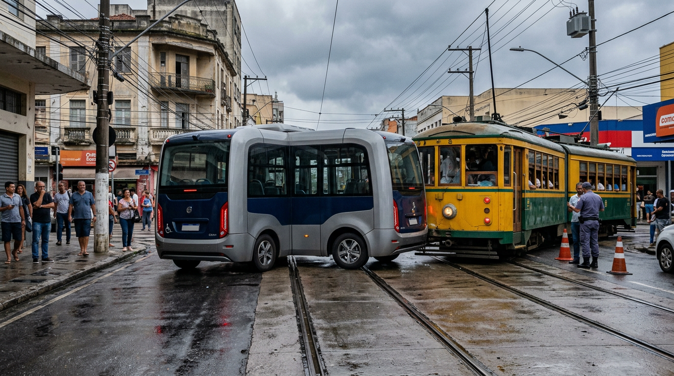Ônibus autônomo é atingido por bonde em Gotemburgo no primeiro dia de operação