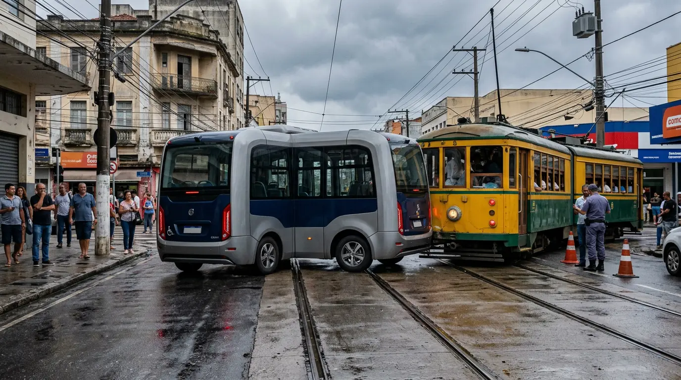 Ônibus autônomo é atingido por bonde em Gotemburgo no primeiro dia de operação