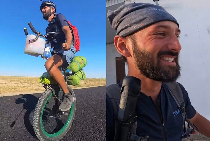 Tajique pedala o mundo em monociclo e encontra hospitalidade na Ásia Central