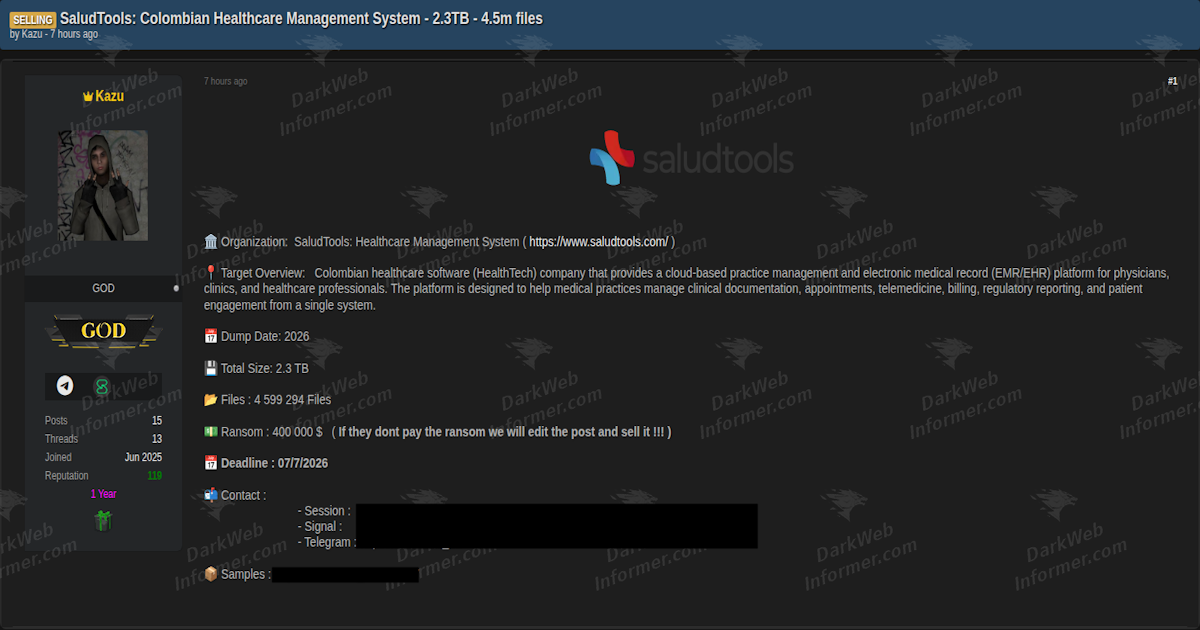 SaludTools sofre ataque de ransomware e tem 2,3 TB de dados expostos