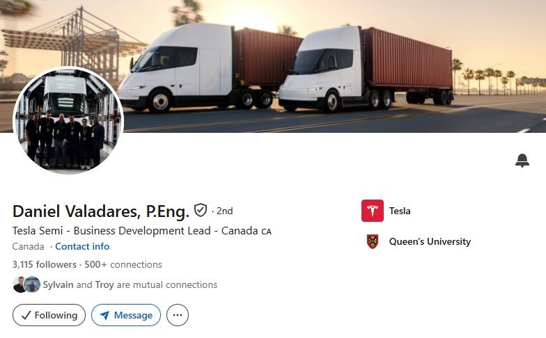 Tesla traz de volta Daniel Valadares para liderar caminhão Semi no Canadá
