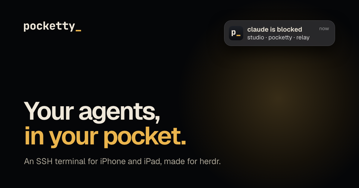 Pocketty: Terminal SSH para iPhone notifica bloqueios de agente