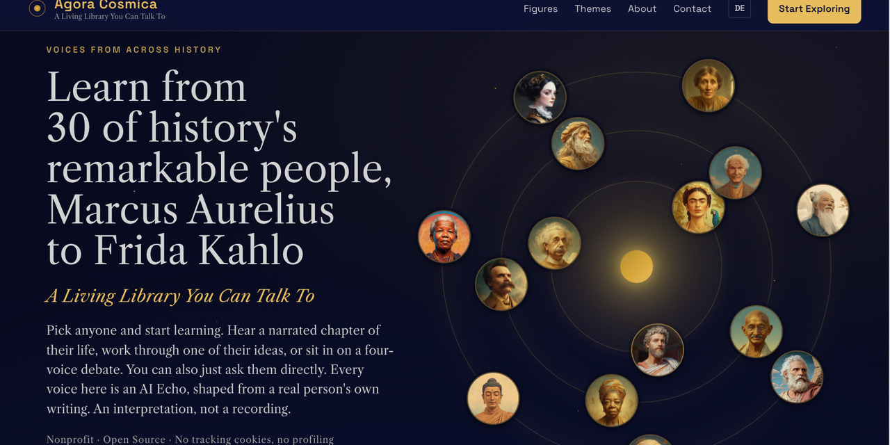 Agora Cosmica lança plataforma open-source para diálogo com figuras históricas via IA