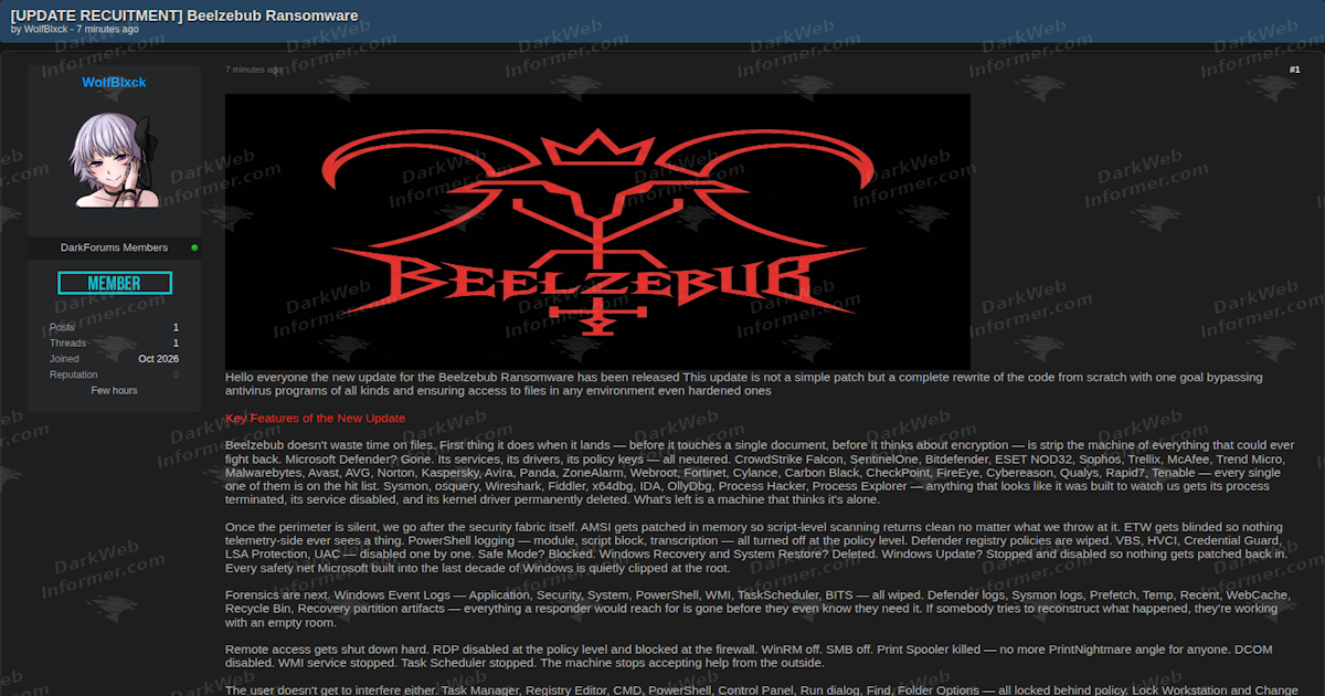 Beelzebub Ransomware se Reescreve e Busca Novos Operadores
