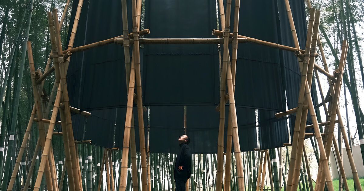 Veil Tower utiliza bambu e tecido para criar santuário temporário na China