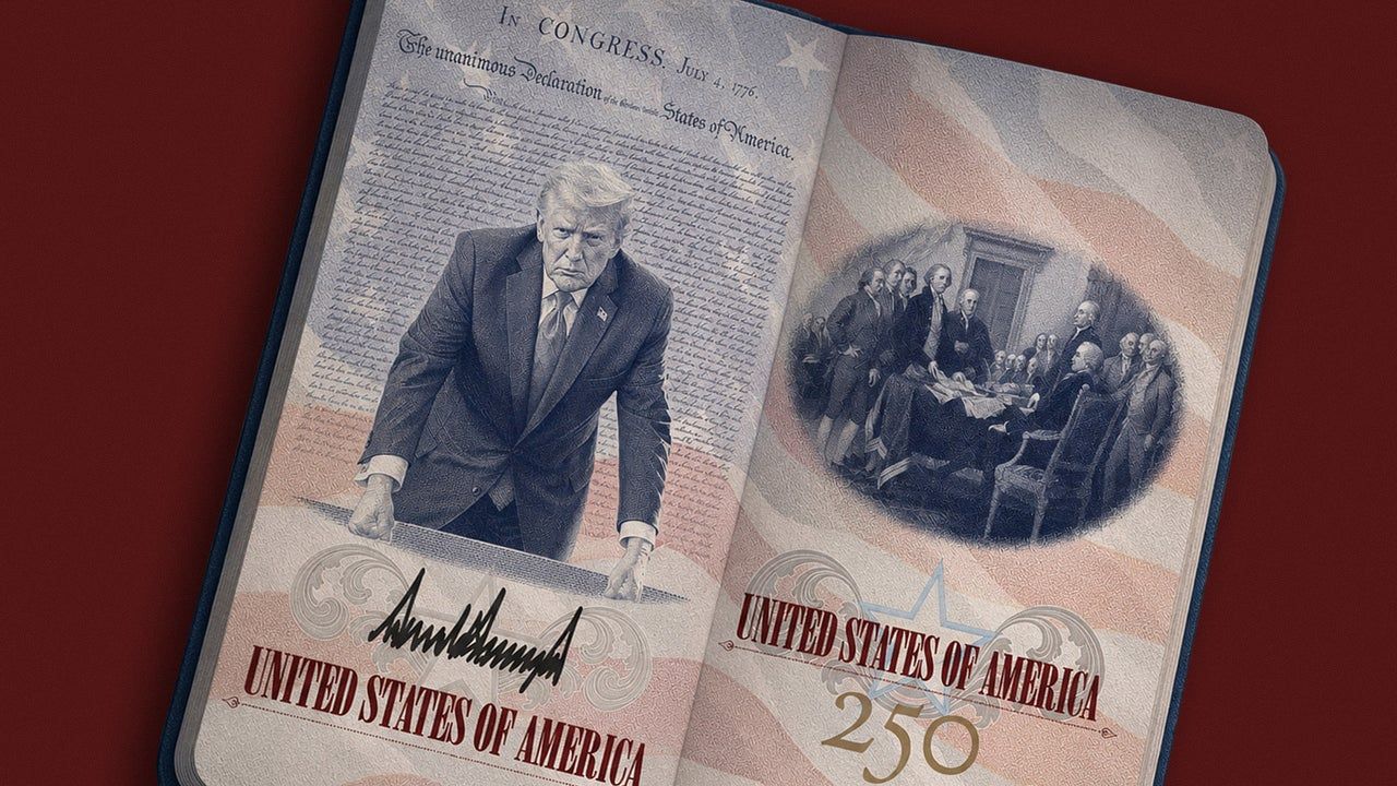 Passaporte comemorativo dos EUA coloca Trump sobre a Declaração de Independência