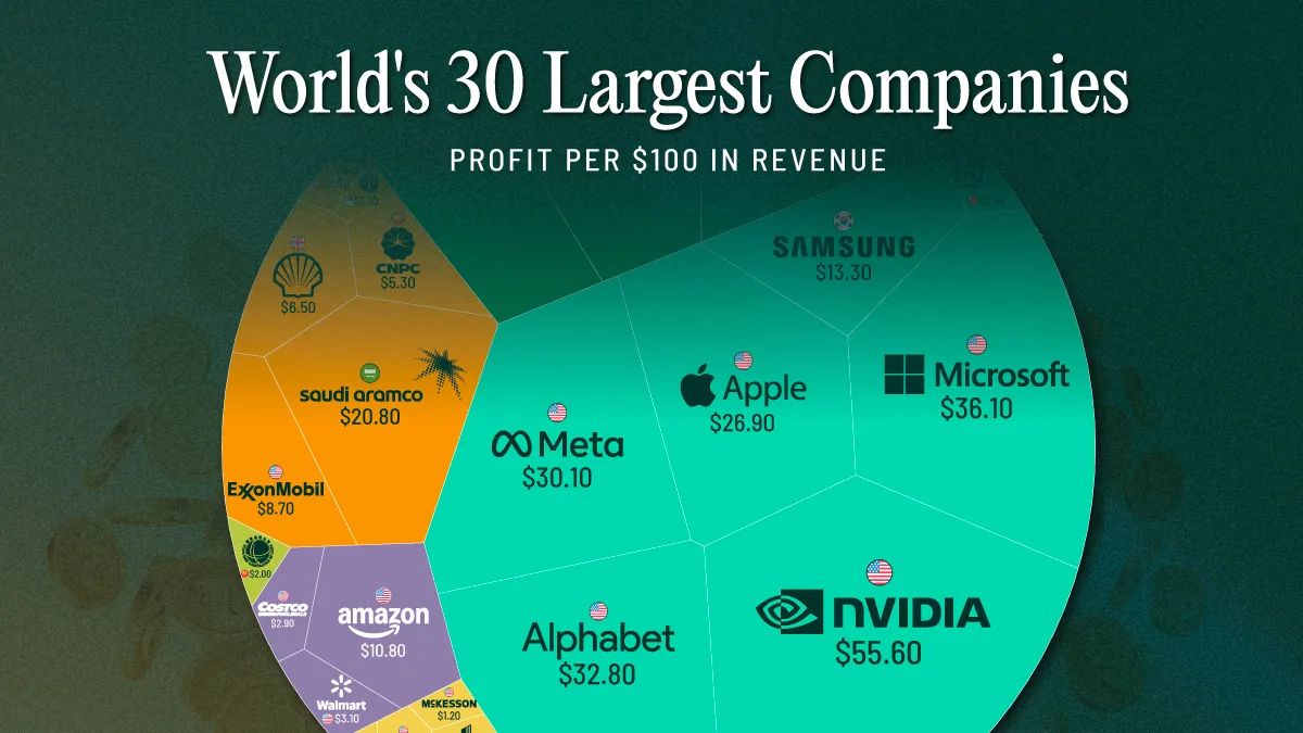 Nvidia lidera lucro: $55 de cada $100 em receita