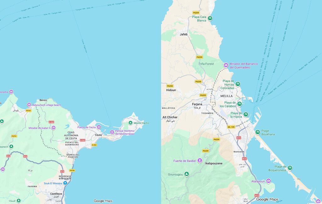 Google Maps traça fronteira de Ceuta e Melilla como 'disputada'