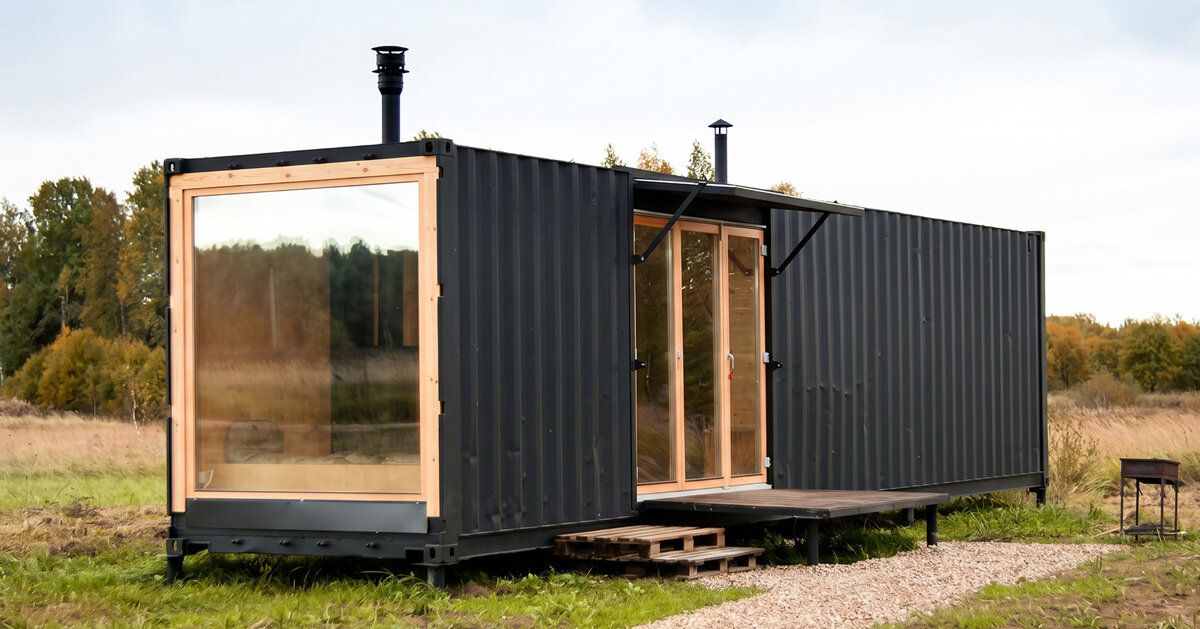 Contêiner vira lar de luxo com bétula e design de 24m²