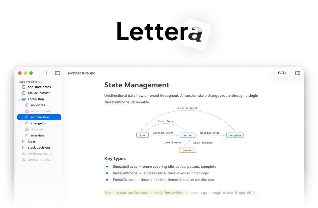 Criadores do Bear lançam Lettera — editor de Markdown nativo para macOS